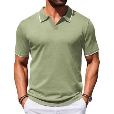 Imagem de Camisa polo COOFANDY com decote em V e manga curta para homens verde c