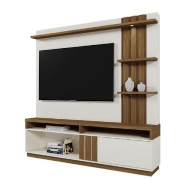 Imagem de Home Mariana com Led e 1 Porta Ripada para Tv até 55” Off White/amendoa
