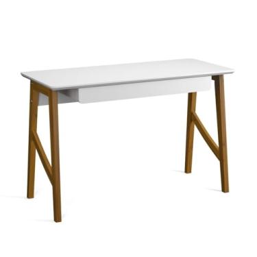 Imagem de Mesa para Computador Home Office com Gaveta e Pés de Madeira Maciça(Branco)