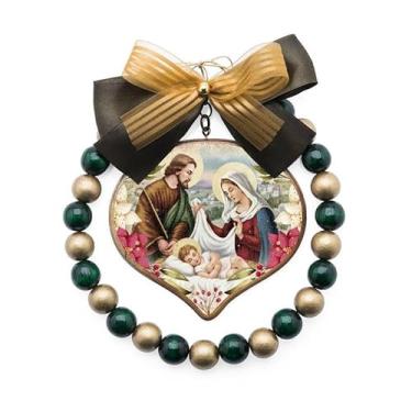 Imagem de Guirlanda de Natal Sagrada Família Madeira Avelã Verde