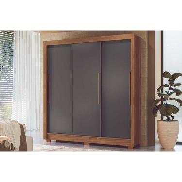 Imagem de Guarda Roupa Casal 3 Portas De Correr E 2 Gavetas C/ Pés Maringá Jatobá/grafite - Santos Andirá
