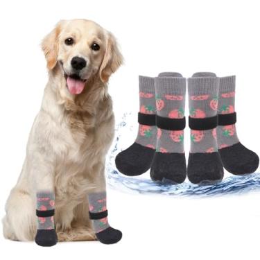 Imagem de PUPTECK Sapatos antiderrapantes para cães para pavimento quente/frio, botas de borracha e protetores de patas para cães pequenos, médios e grandes para evitar lamber, meias aderentes para pisos de