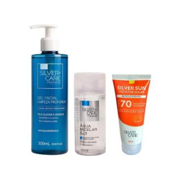 Imagem de Kit Skincare Pele Oleosa Sabonete Gel Facial + Água Micelar + Protetor