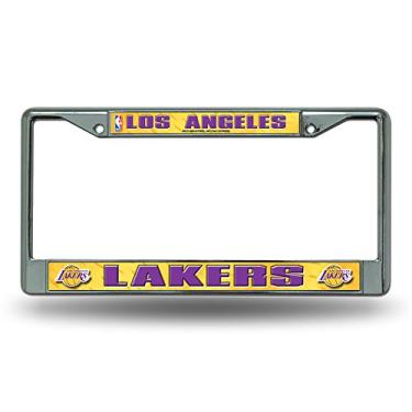 Imagem de Rico Industries NBA Basketball Los Angeles Lakers Moldura cromada de 30,5 x 15,2 cm com inserções de decalque - Acessório automotivo para carro/caminhão/SUV