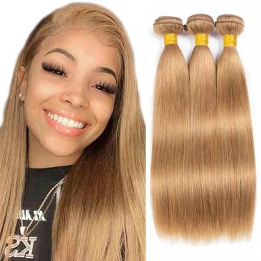 Imagem de Leruikair Feixes de cabelo humano 40,6 cm 45,5 cm mechas de cabelo humano loiro mel cor 27 cabelo brasileiro macio de trama rápida não processado para mulheres negras