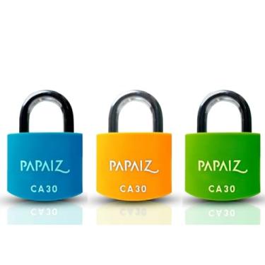 Imagem de Kit 3 Cadeados em Alumínio 30mm CA30 Azul, Laranja e Verde – Segurança e Durabilidade