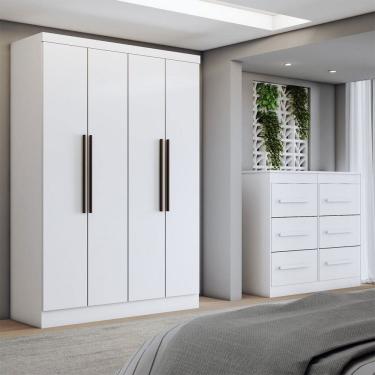 Imagem de Guarda-Roupa Solteiro Europa 4 Portas 2 Gavetas Cômoda 6 Gavetas Branco - Panorama Móveis