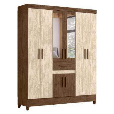Imagem de Guarda Roupa Casal Portugal 6p Espelho 165 Cm Castanho Wood Avela Wood Moval