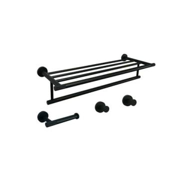Imagem de Toalheiro serrilhado preto fosco, suporte para papel, barra para toalhas, porta-copos, escova de vaso sanitário, acessórios de banheiro de parede em aço inoxidável, toalheiro