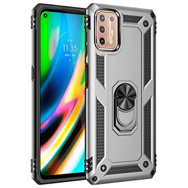 Imagem de SORAKA Capa para Motorola Moto G9 Plus com suporte de anel, capa protetora para Motorola Moto G9 Plus, capa traseira de policarbonato rígido com placa de metal para suporte magnético de telefone e