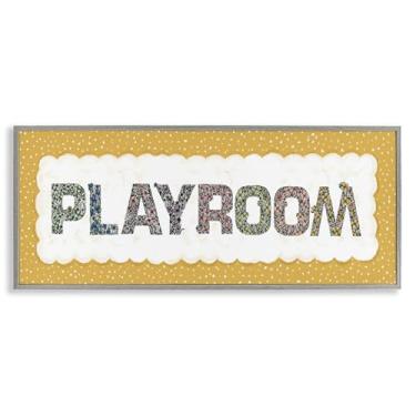 Imagem de Stupell Industries Arte giclée emoldurada cinza para sala de jogos com borda amarela, design de Jennifer Stith, 25 x 61 cm