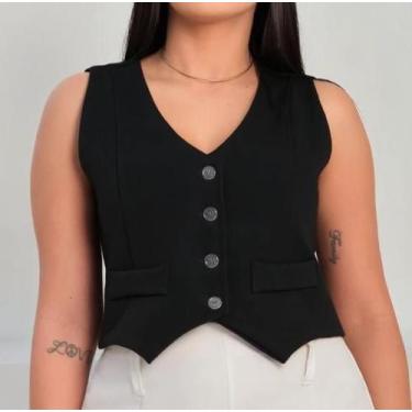Imagem de Colete curto alfaiataria feminino Premium 4 botoes transparentes - Mal
