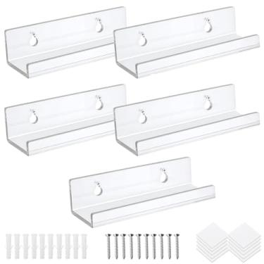 Imagem de Pacote com 5 prateleiras para discos de vinil, suporte de parede, prateleiras de exibição de discos de 10 cm para armazenamento de álbuns, decoração de escritório em casa, solução de armazenamento