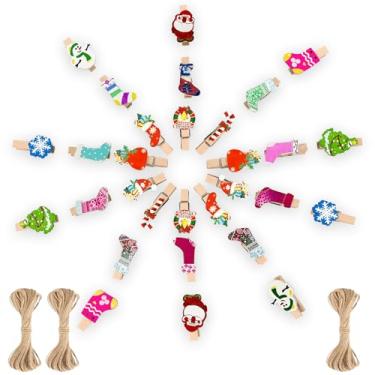 Imagem de XDW-GITFS Prendedores de roupa, 30 peças, 30 peças, clipes de fotos de madeira com corda de juta para o Natal, presentes fofos adequados para férias