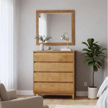 Imagem de Conjunto Cômoda 4 Gavetas + Moldura com espelho – Madeira Maciça e MDF – Linha Prata Finestra Móveis Freijó
