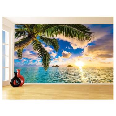 Imagem de Papel De Parede Praia Mar Coqueiro Por Do Sol 3,5M Npr310