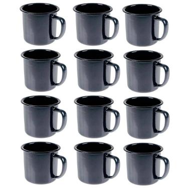 Imagem de Caneca Esmaltada Retro 150Ml Vintage Jogo 12 Pcs - Preta
