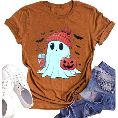 Imagem de Camiseta feminina Oriental Pearl Halloween Ghost, marrom, tamanho M