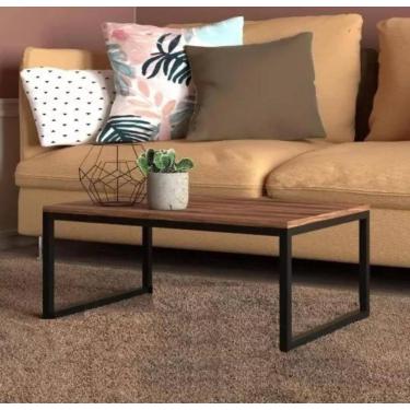 Imagem de Mesa Centro Sala pés de ferro industrial 80x40 Tampo MDF Amadeirado Carmin