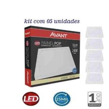 Imagem de Kit 5 Paineis Paflon Led Sobrepor 30X30 Quadrado 24W 1Linha