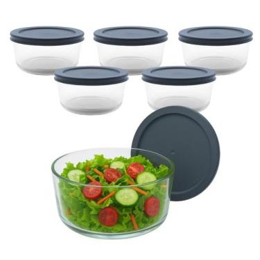Imagem de Kit 5 Pote de Vidro Redondo Bowl C/ Tampa Hermética Marmita Vedação Fi