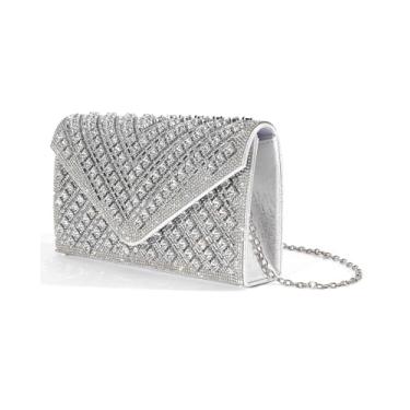 Imagem de Inkfew Bolsas clutch para mulheres, bolsas formais brilhantes para noite com corrente removível para bolsas de casamento, coquetéis, Strass - prata