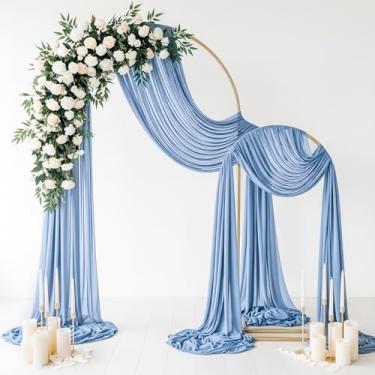 Imagem de Tecido drapeado de arco de casamento 73,7 cm x 19 m cortinas transparentes para pano de fundo cerimônia de casamento recepção decoração de teto cortina decoração de chá de panela de bebê (azul escuro