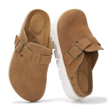 Imagem de Project Cloud Tamancos de plataforma de couro genuíno para mulheres - palmilha de cortiça com suporte de arco de espuma viscoelástica sapatos casuais e mules para mulheres 2025 (Benton Chunky