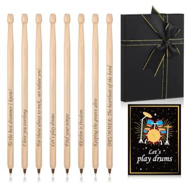 Imagem de Sayglossy 8 canetas esferográficas de madeira com caixa de presente preta e cartão de felicitações para bateristas, artigos de papelaria e música