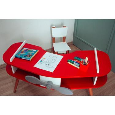 Imagem de Mesa Avião Vermelho com Cadeira e Hélice e Pés Palito Design Criativo 