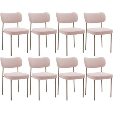 Imagem de Kit 08 Cadeiras Estofadas Para Sala De Jantar Melina Base Arena L02 Bouclê Rosê - Lyam Decor