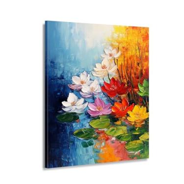 Imagem de CANLUNTE Arte de parede, decoração em tela, lago de lótus, arte digital em tela - decoração de parede pintada à mão para quarto (arte 3,3 cm x 101,6 cm sem moldura)