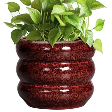 Imagem de SQOWL Vaso de cerâmica - Vaso de 20 cm para ambientes internos com orifício de drenagem, vasos de flores decorativos para ambientes externos, redondo, para decoração de quarto de casa, estampa de