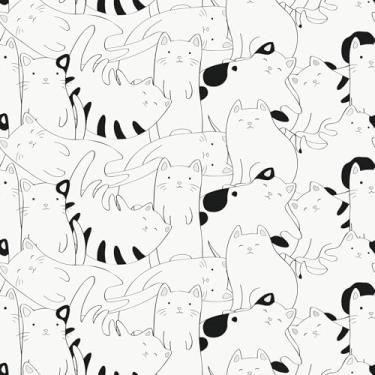 Imagem de EPPKILY Papel de parede de gato branco/preto descasque e cole papel de parede de berçário de animais divertido fofo gatinho autoadesivo removível papel de contato para quarto de crianças paredes