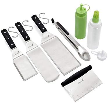 Imagem de Conjunto de espátula de metal - kit de acessórios para grelhar - espátula plana para grelhar panqueca flipper hambúrguer - utensílio de metal ótimo para churrasqueira topo plano - acessórios de ferro