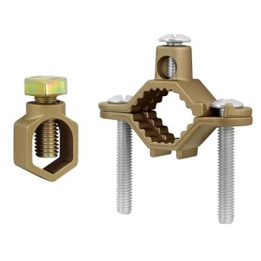 Imagem de Conjunto de grampos de aterramento de cobre, inclui haste de aterramento (1/5.1 cm-5/20.3 cm) e braçadeira de tubo/conduíte (1/5.1 cm-2.5 cm)