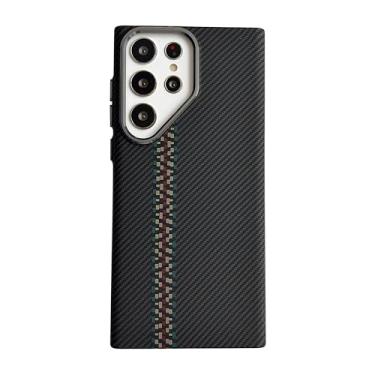 Imagem de JIAONASHIJIA Capa para Samsung Galaxy S23 Ultrafina, leve, antiamarelamento, proteção contra quedas atualizada, estilo minimalista, ímã forte embutido. Listras de fibra de carbono