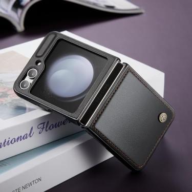 Imagem de Para samsung z flip 5 bolsa de telefone móvel capa de couro funda para samsung galaxy z flip5 flip 5 5g coque capa, preto, para samsung z flip 5