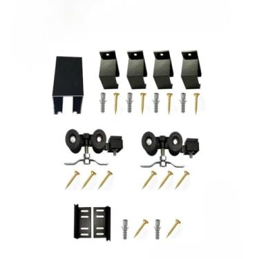 Imagem de Kit Porta Correr Até 82cm Trilho Dividido De 1,6m Completo Com Tampa acabamentos (Preto)