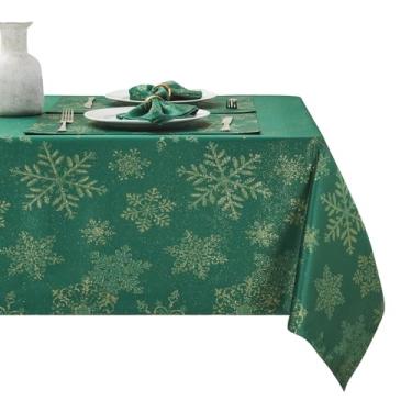 Imagem de HomeJoy Toalha de mesa retangular metálica brilhante floco de neve de Natal vermelho caçador dourado marinho branco prata não passar a ferro, resistente ao solo, tecido de Natal (Hunter Gold/152 x 300
