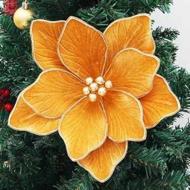 Imagem de 4 peças de flores artificiais de festa de Natal de 30 cm, flor de poinsétia artificial com hastes para artesanato faça você mesmo, guirlanda de árvore de Natal, guirlanda de festa de casamento