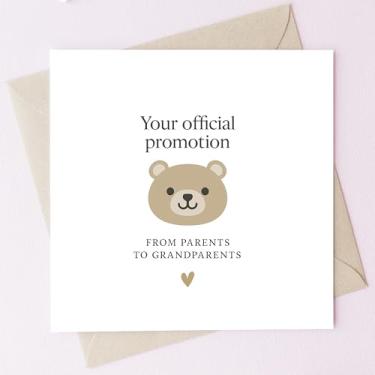 Imagem de TEEMI - Cartão de anúncio de gravidez para avós – "Your Official Promotion from Parents to Grandparents" – Cartão de felicitações de revelação de bebê fofo para mamãe e papai, presente de primeiro