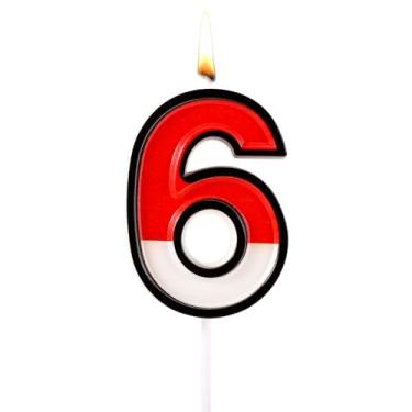 Imagem de Velas de bolo de aniversário de desenho animado, vermelho, branco, desenho animado, decoração de aniversário, anime (Número 6)