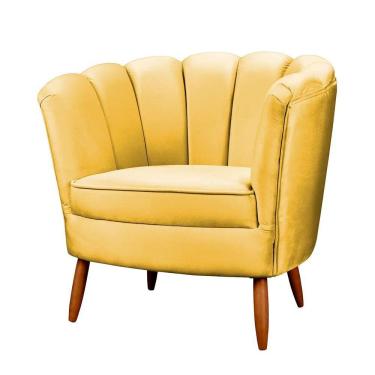 Imagem de Poltrona Ariel Petala Decorativa Pés De Madeira Veludo Amarelo