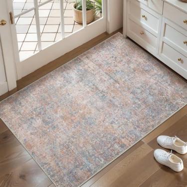 Imagem de Tangsoo Tapete abstrato 5 x 7 lavável para entrada vermelho azul antiderrapante tapete de área pequena, azul ferrugem porta interna laranja azul