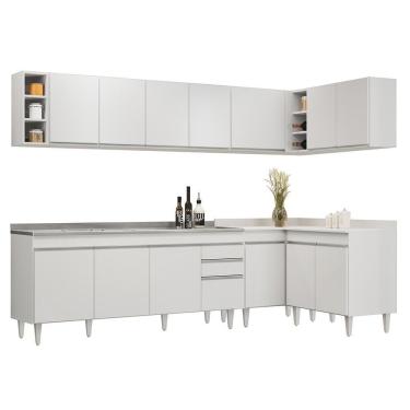 Imagem de Armário De Cozinha Modulado De Canto 7 Peças Cp36 Com Pia Inox Branco - Lumil