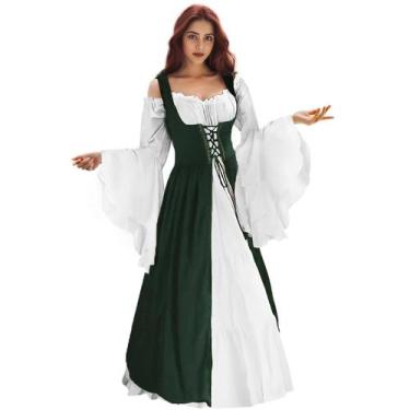 Imagem de Vestido renascentista WYZJL, traje medieval de Ren Faire, verde escuro