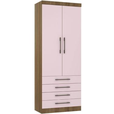 Imagem de Guarda Roupa Modulado 90cm 2 Portas E 4 Gavetas Paris Luciane Móveis Avelã Pf Com Rosa Pf