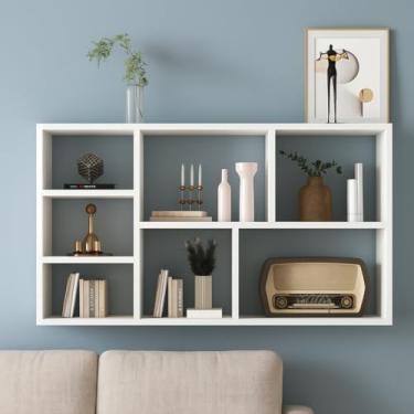 Imagem de Prateleira Modular de Parede Branca 60x90x18cm Design Geométrico Nichos Decorativos para Sala com Compartimentos para Livros e Objetos sinanue