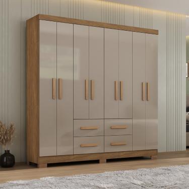 Imagem de Guarda Roupa Casal 8 Portas 4 Gavetas com Pés Itapema - Acacia Mad/Reflecta Brilho